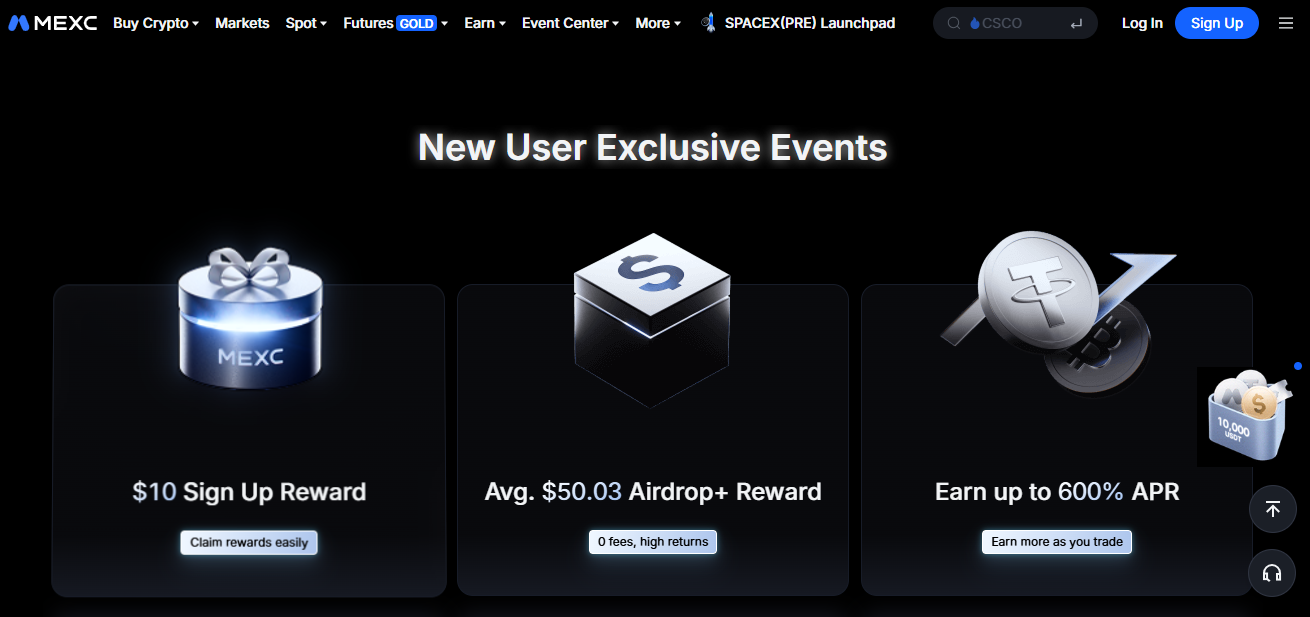 MEXC pagina principale con oltre 2.800 altcoin disponibili